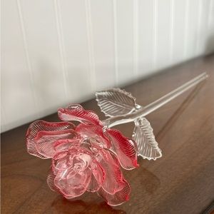 Waterford Crystal Fleurology 14.5 Colored Sculpted Glass Pink Rose by Waterford